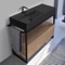 Console Sink Vanity With Black Sink and Natural Brown Oak Drawer, 43